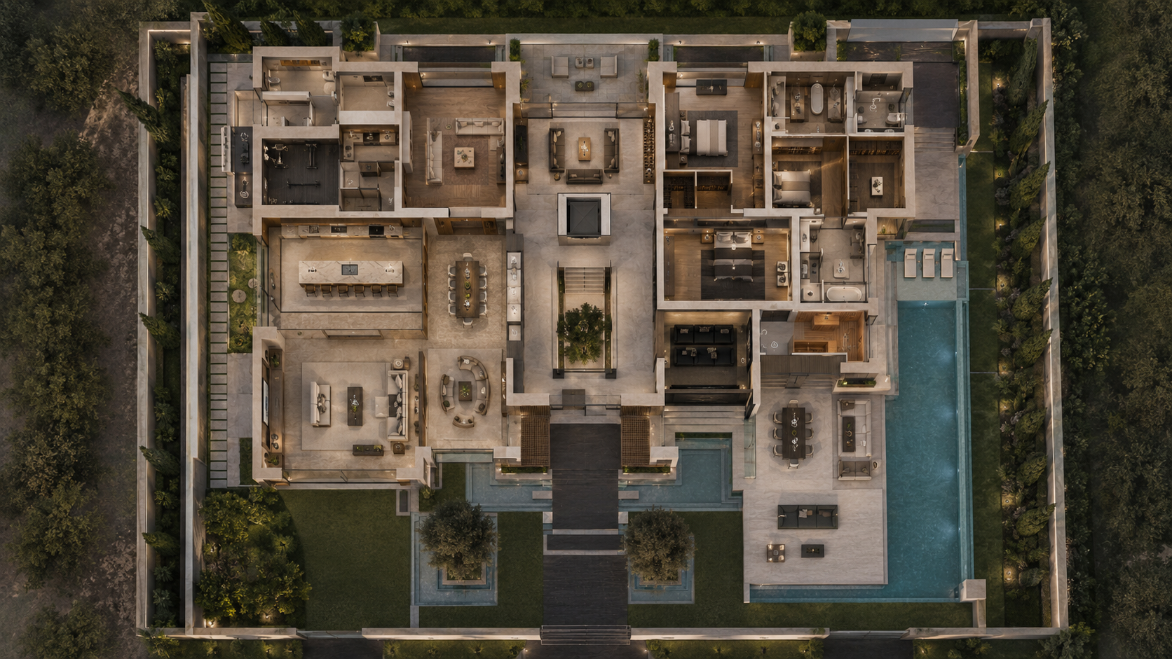 Aerial cutaway of the residence